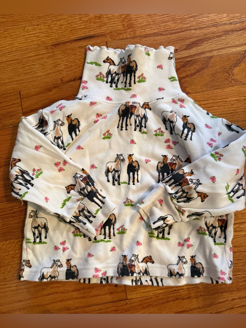 VTG Baby Girl Horse Turtleneck Shirt CR KIDS 2T Pink White Ruffle Collar USA 90s